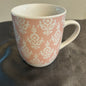 White & Pink Mug w/ Damask Design