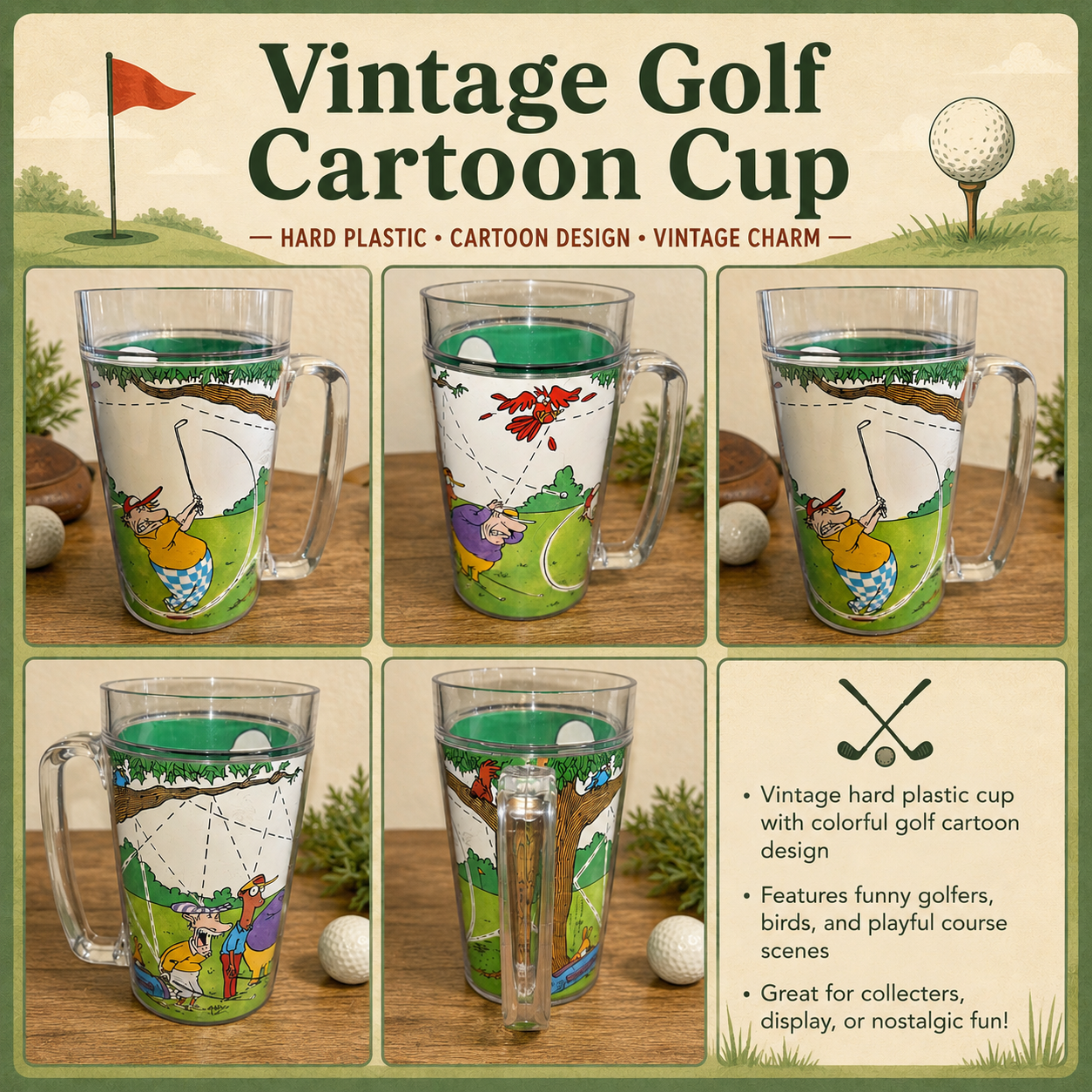 Vintage Golf Funny CartoonThemed Handled Mug Cup