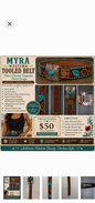 Western Turquoise Brown Tooled Belt by Myra