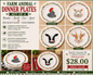 Farmhouse Farm Animal Dinner Plates set of 4 Plates  Rooster Cow Lamb Goat 8”