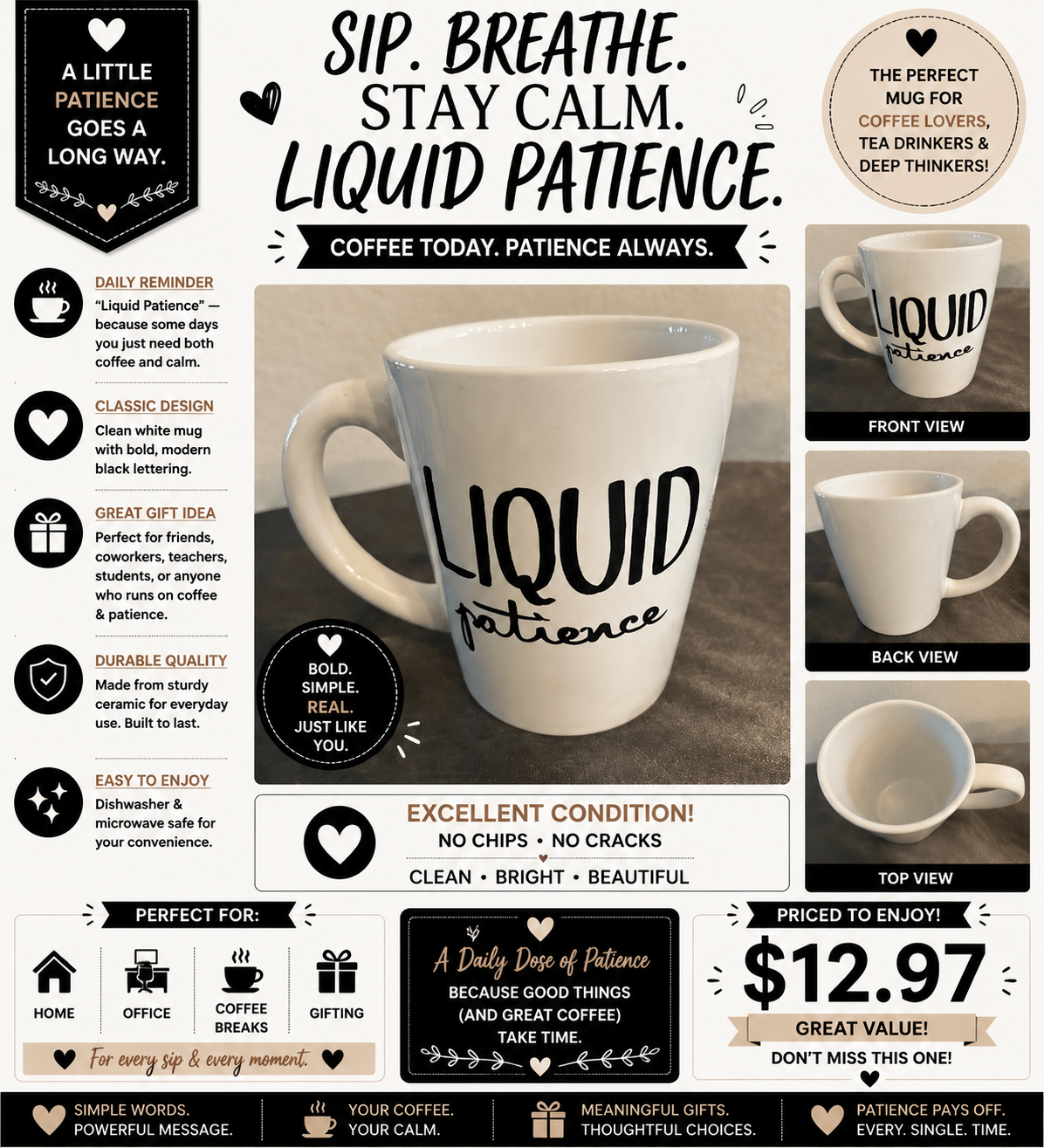 Ceramic Mug White “Liquid Patience”