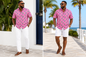 Men’s XL, pink alligator, surfboard, novelty, print short sleeve button-up shirt ￼