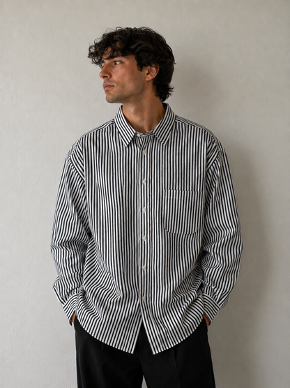 Chaps Black White Striped Button Down Long Sleeve Shirt Men size 18.5 36-37