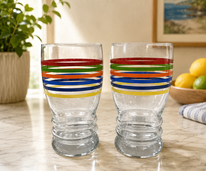 Libbey Rainbow Bright Striped Vintage Drinking Glasses (Set of 2)