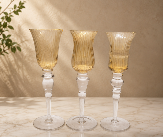 3 Pier 1 Vintage Iridescent Amber topaz Gold Glass Cordial