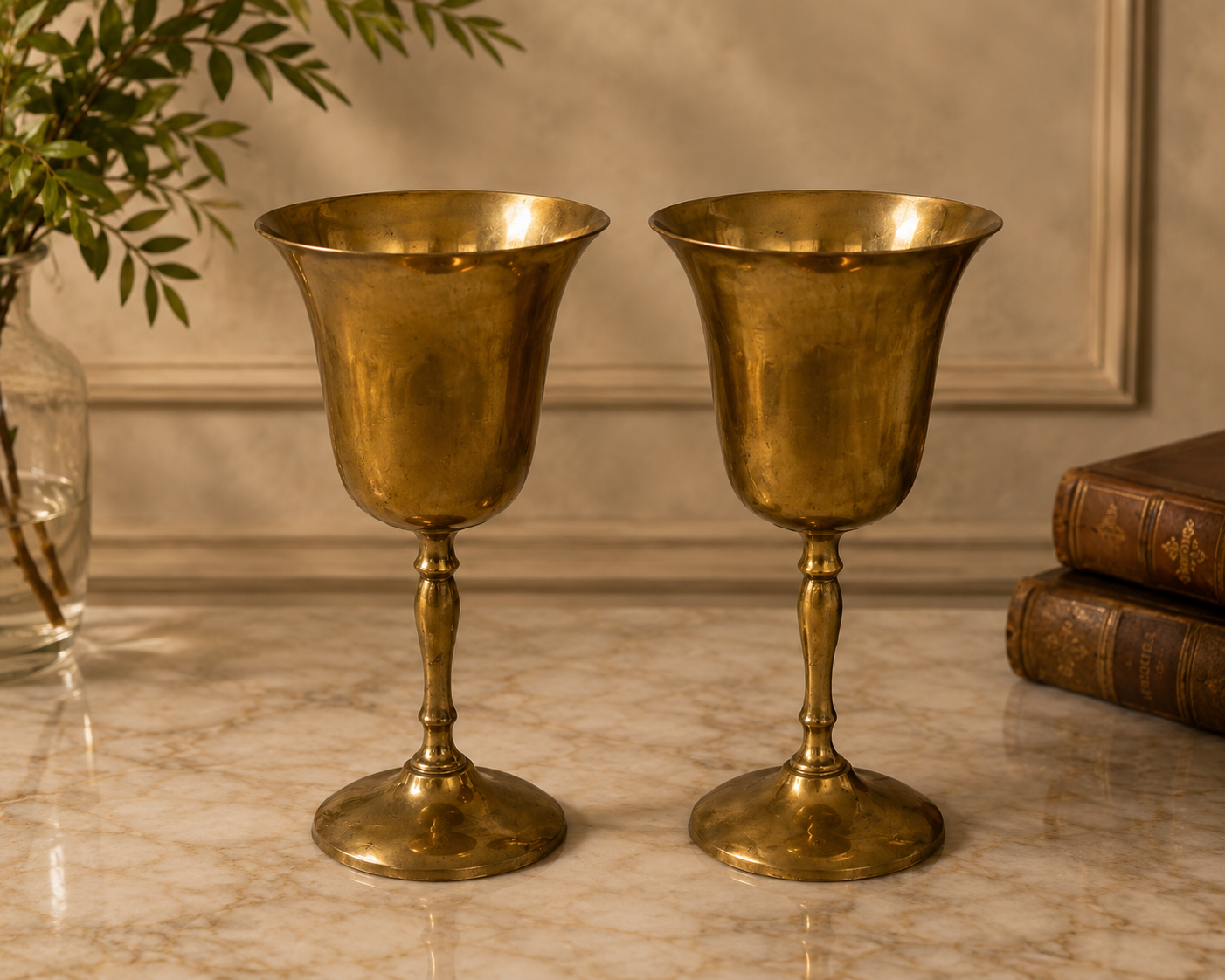 Vintage Brass Leonard EPNS Stemware set of 2