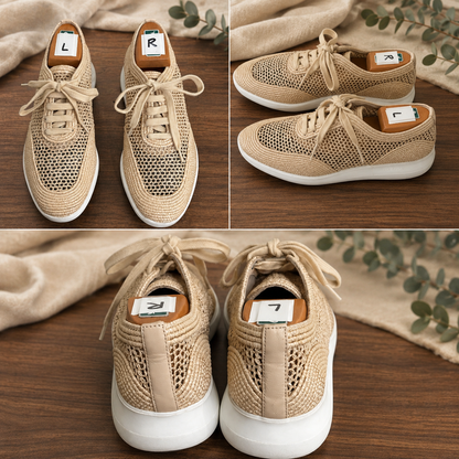 Via Spiga Tan Raffia-Knit Sneakers Women’s size 7