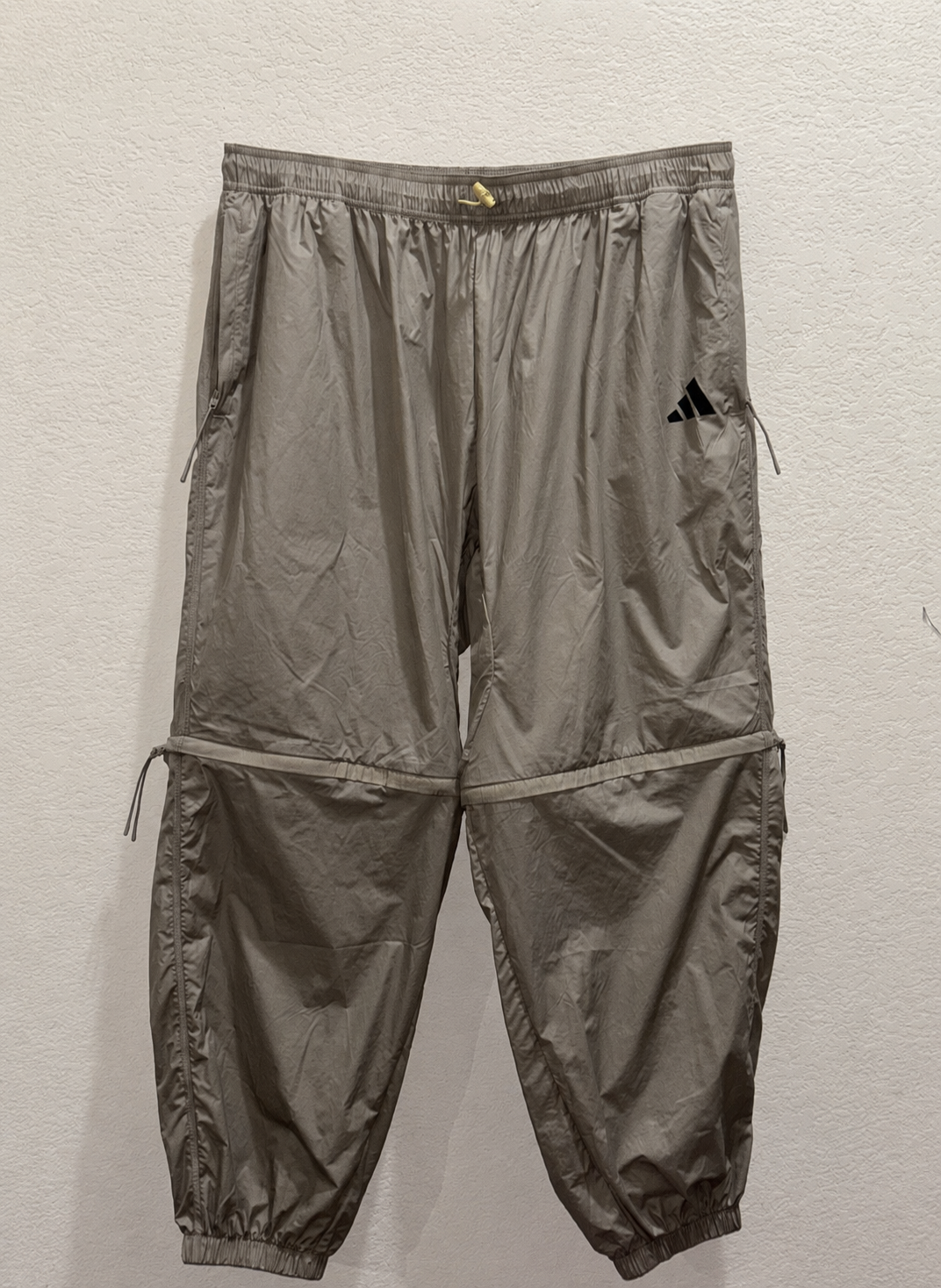 Adidas Nylon beige convertible zip off jogger pants
