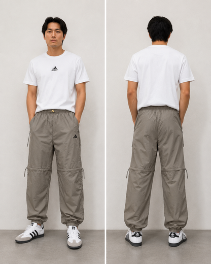Adidas Nylon beige convertible zip off jogger pants