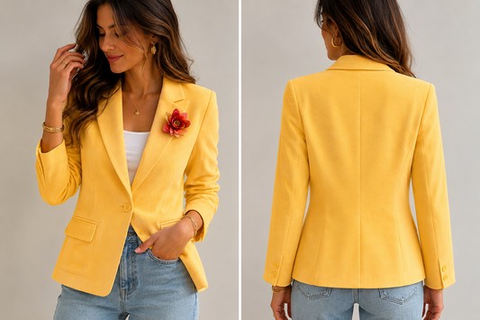 Yellow Blazer Women’s Jacket with Rose Brooch by Norton McNaughton