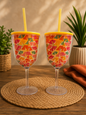 Stemmed Plastic Beverage Cups with lid and straw set of 2