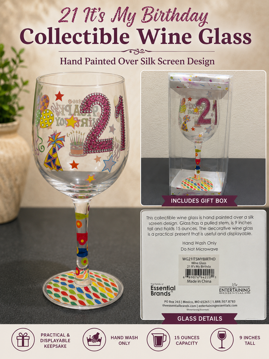 21st Birthday Decorated Wine Glass 15oz
