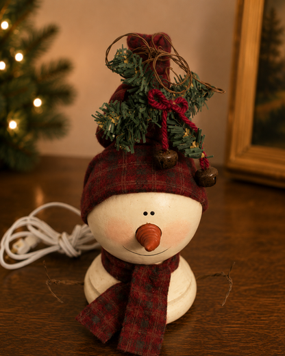 Vintage Christmas Snowman Lighted Table Lamp