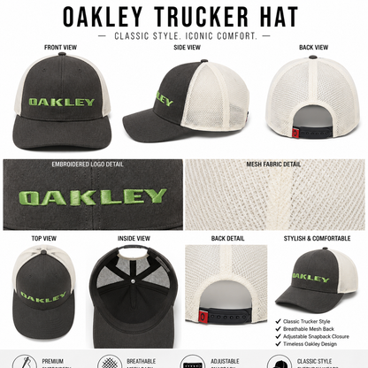 Oakley Gray and Lime Green Adjustable Hat