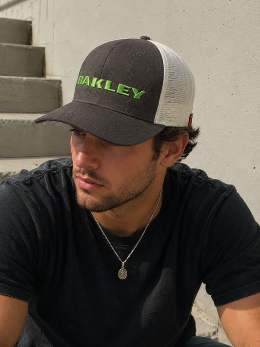 Oakley Gray and Lime Green Adjustable Hat