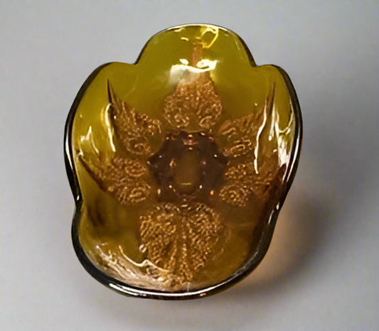 Vintage Anchor Hocking Amber Leaf Oral Glass Candy/Trinket Dish