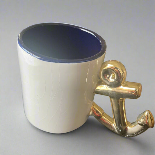 White and Blue with Gold Anchor Mug
