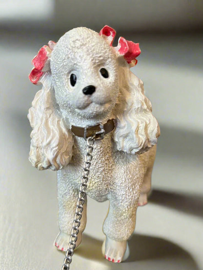 Fancy White and Pink Puddle with Silver Chain Leash Figurine