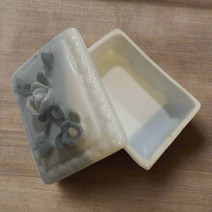 Vintage White Ceramic Floral Trinket Box