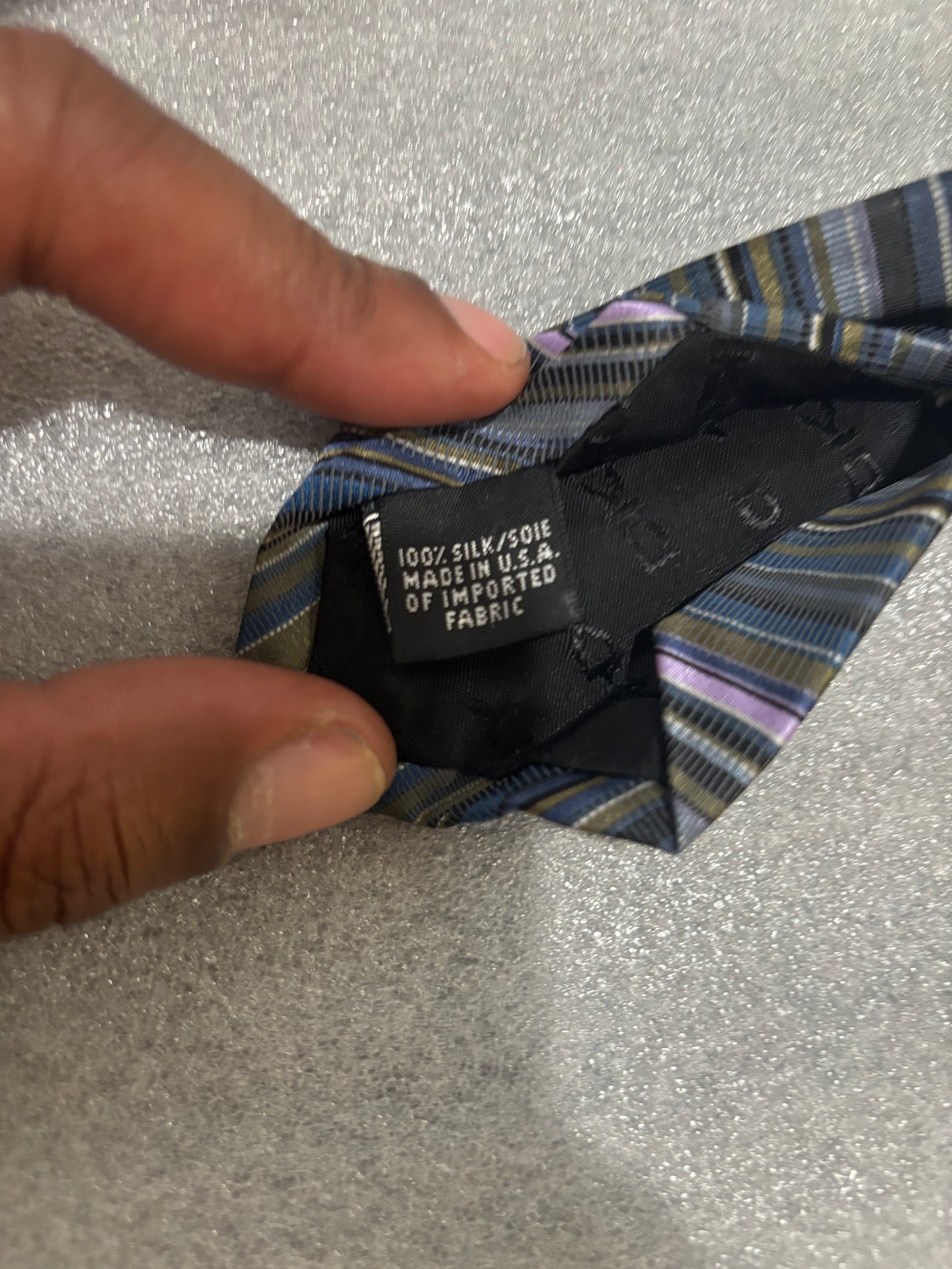 DKNY Black Blue Brown Gray Striped 100% Silk 56In Tie