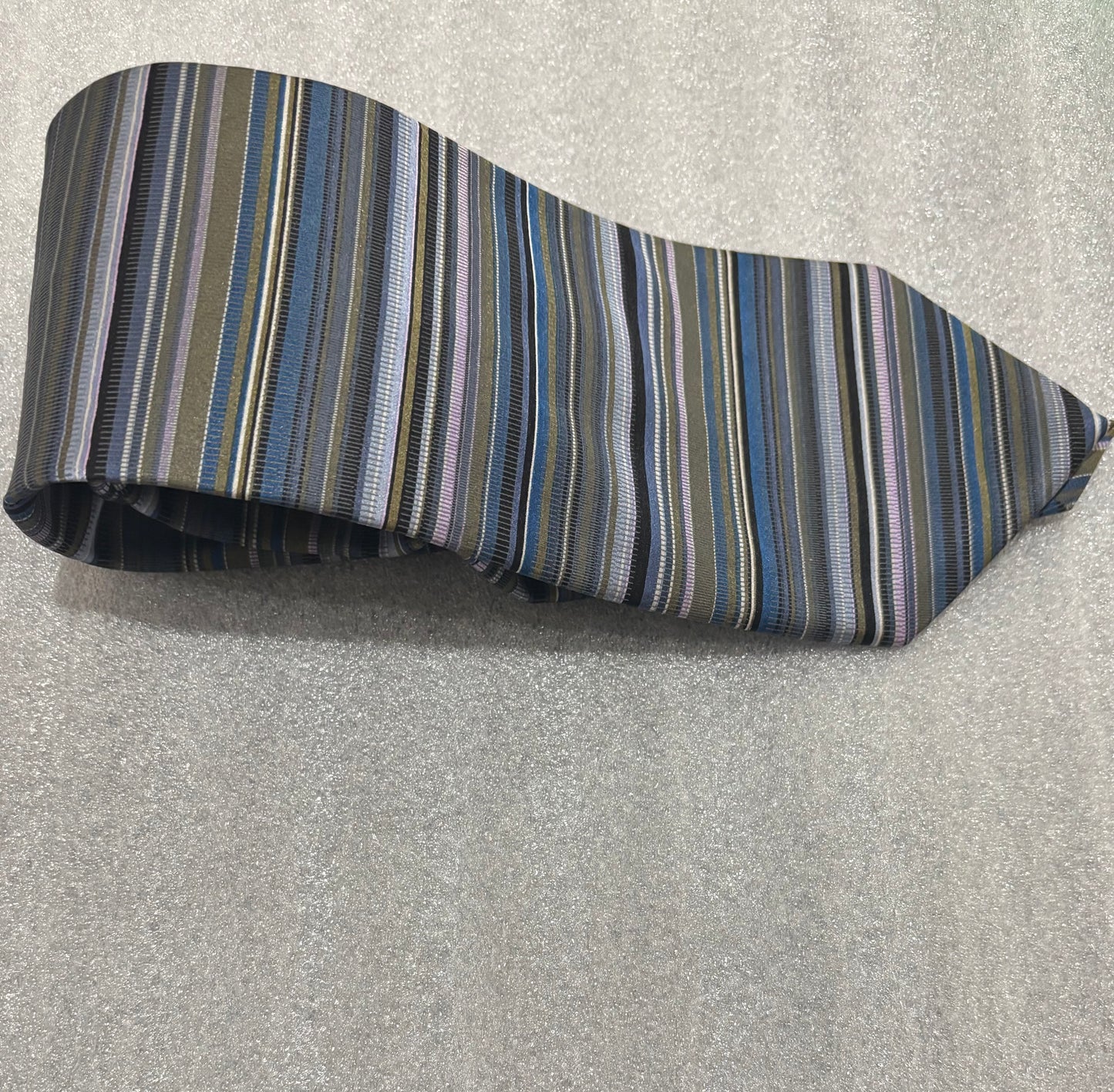 DKNY Black Blue Brown Gray Striped 100% Silk 56In Tie