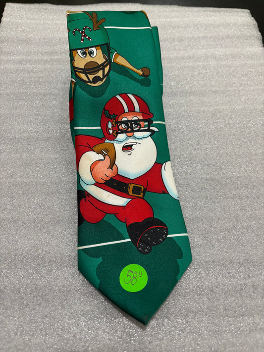 Holiday Traditions Santa Football Green Tie
