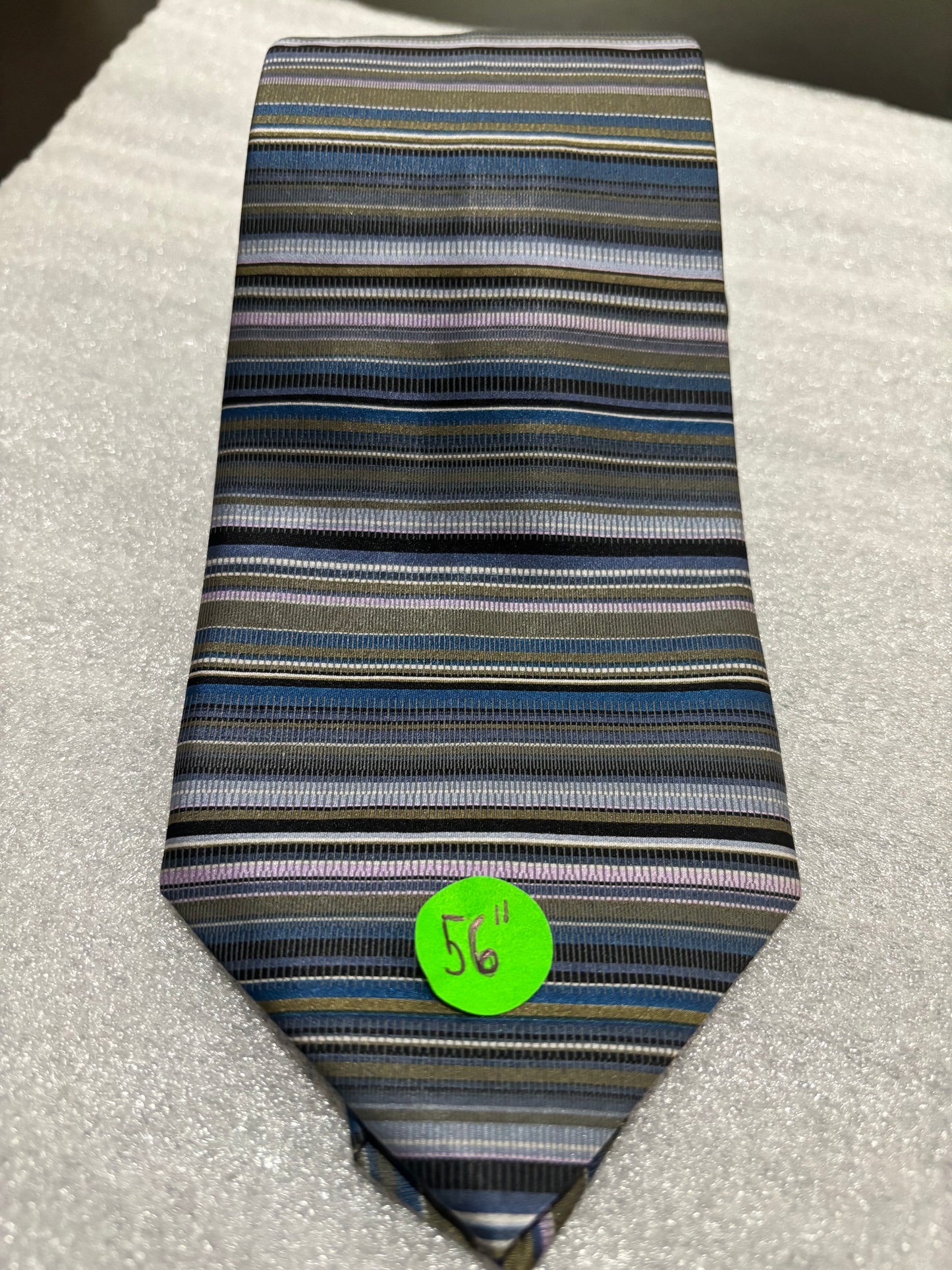 DKNY Black Blue Brown Gray Striped 100% Silk 56In Tie