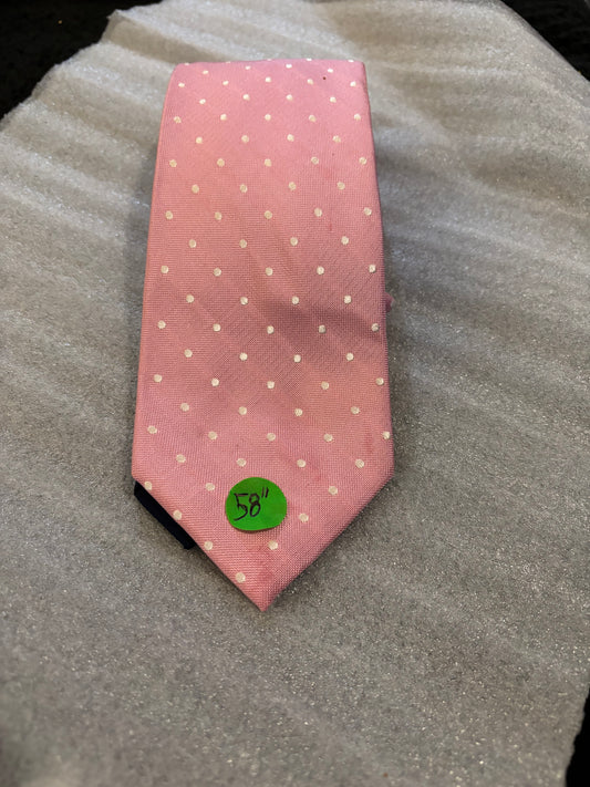 Tommy Hilfiger Pink and White Polka Dot 100% Silk Tie 58in