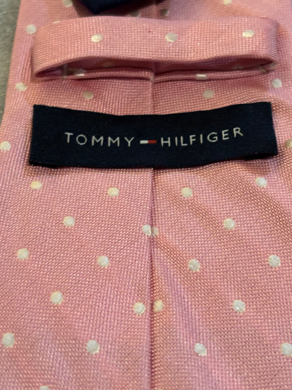 Tommy Hilfiger Pink and White Polka Dot 100% Silk Tie 58in