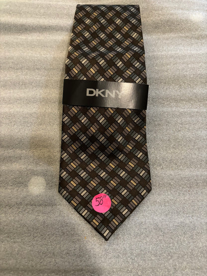 DKNY brown  multicolored Plaid Design 100% Silk Tie 58In