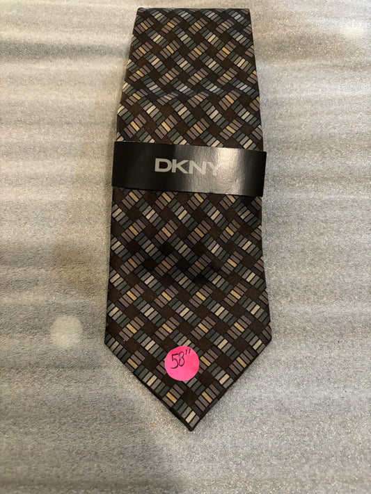DKNY brown  multicolored Plaid Design 100% Silk Tie 58In