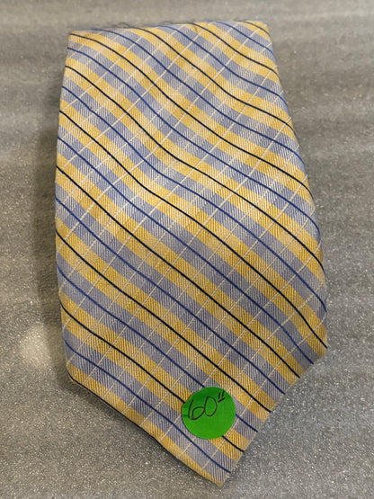 Nautica Yellow  with blue Striped 100% Silk Tie 60in