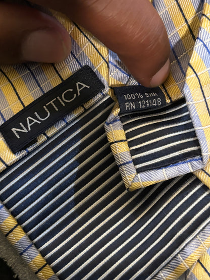 Nautica Yellow  with blue Striped 100% Silk Tie 60in