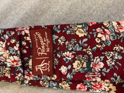 Penguin Red w/ Floral Design 56.5In 100% Cotton Tie