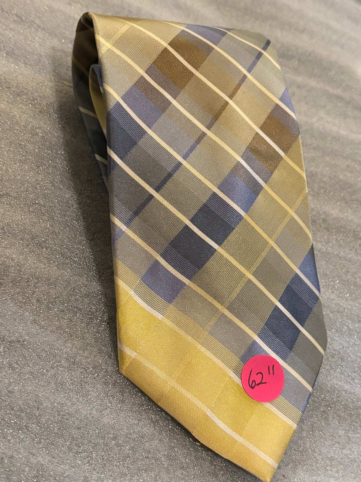 Calvin Klein Yellow & Gray Striped 100% Silk 62in Tie