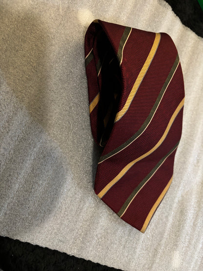 Nautica Burgundy Gold & Black Stripe 100% Silk 58in Tie