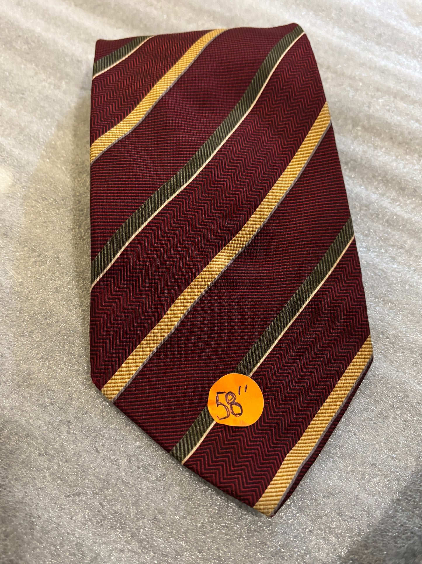 Nautica Burgundy Gold & Black Stripe 100% Silk 58in Tie