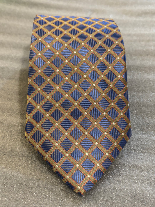 Wehug Royal Blue Gold Stripes 100% Silk 58in Tie
