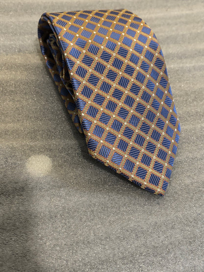 Wehug Royal Blue Gold Stripes 100% Silk 58in Tie