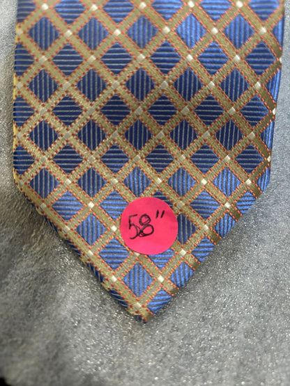 Wehug Royal Blue Gold Stripes 100% Silk 58in Tie