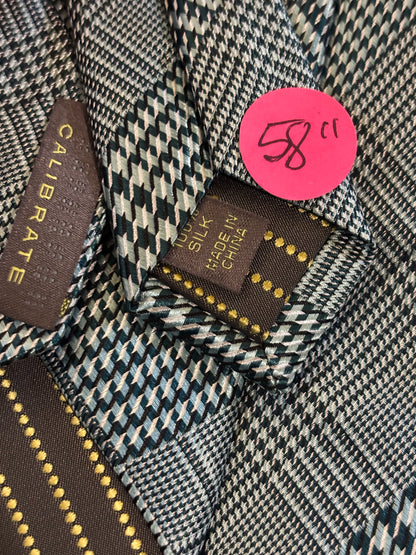 Calibrate Houndstooth Black Design 100% Silk 58in Tie