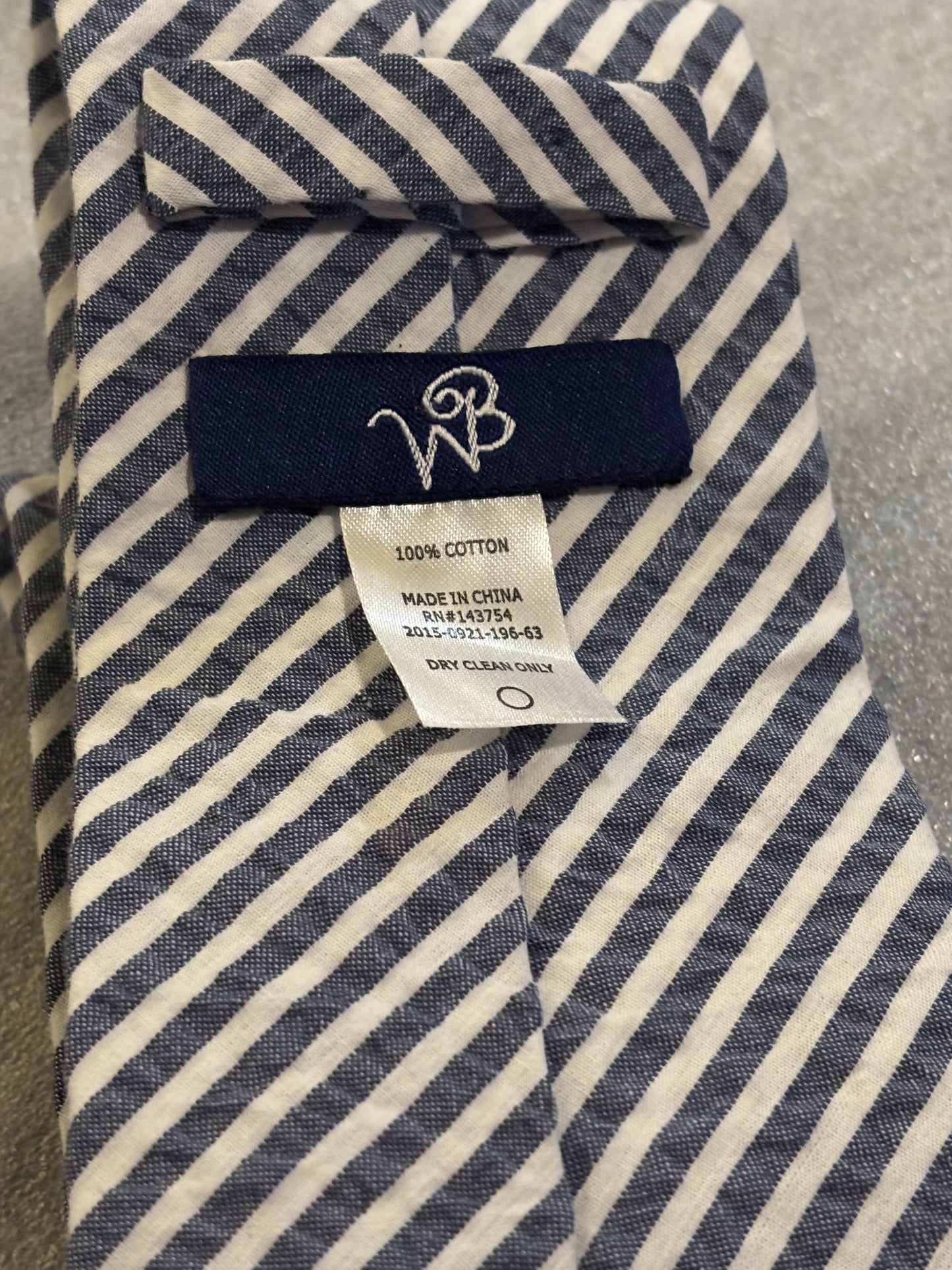 WB Striped White & Gray 100% Cotton 58in Tie
