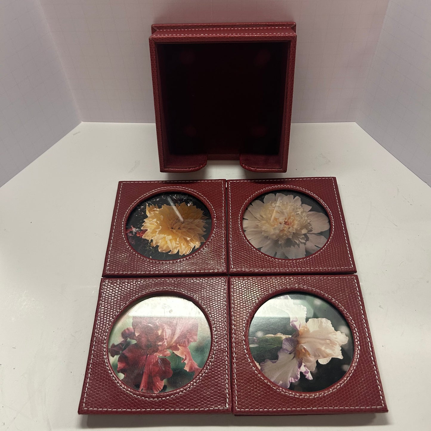 RED VEGAN LEATHER PICTURE FRAME COASTERS