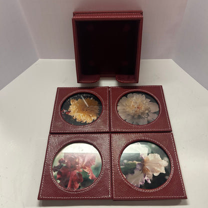 RED VEGAN LEATHER PICTURE FRAME COASTERS