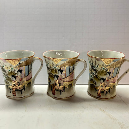 Vintage Oriental Designed Tea Cup and Saucer (Set of 3)