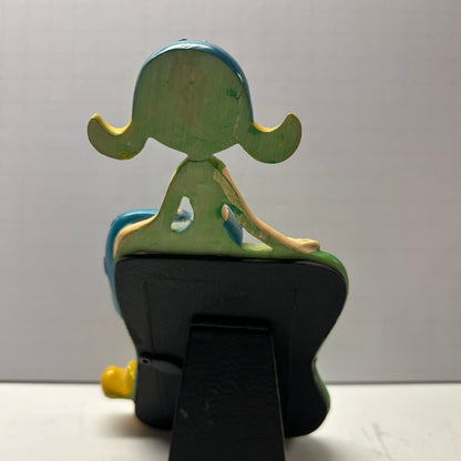 Whimsical 3-D Picture Frame with Girl Sitting On Top 3x3”