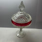 Vintage Indiana Glass Diamond Point Ruby Red Covered Pedestal Dish