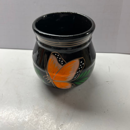 Black Mug with Orange Butterfly and