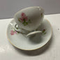 White  and Pink Rose Floral Design with Gold Rim Tea Cup and Saucer