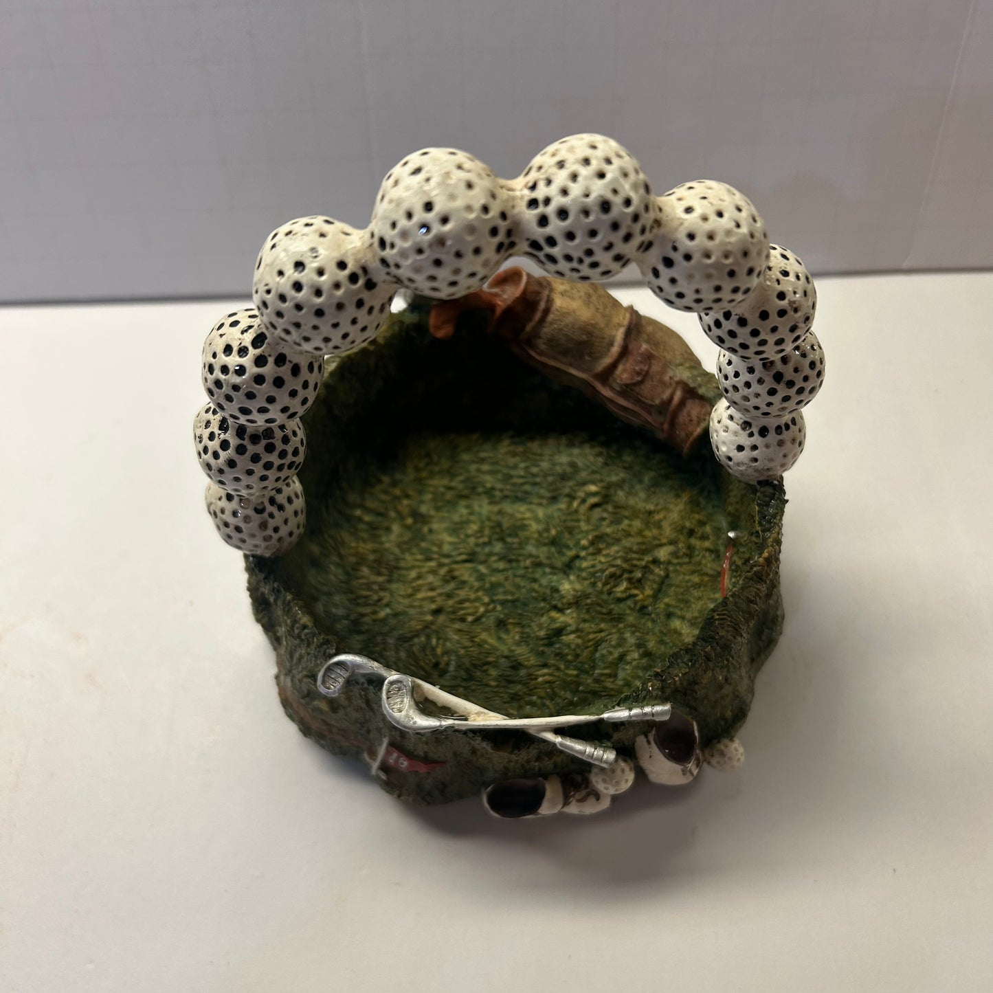Ceramic Golf Themed Basket with Golf Ball Handle Trinket Holder